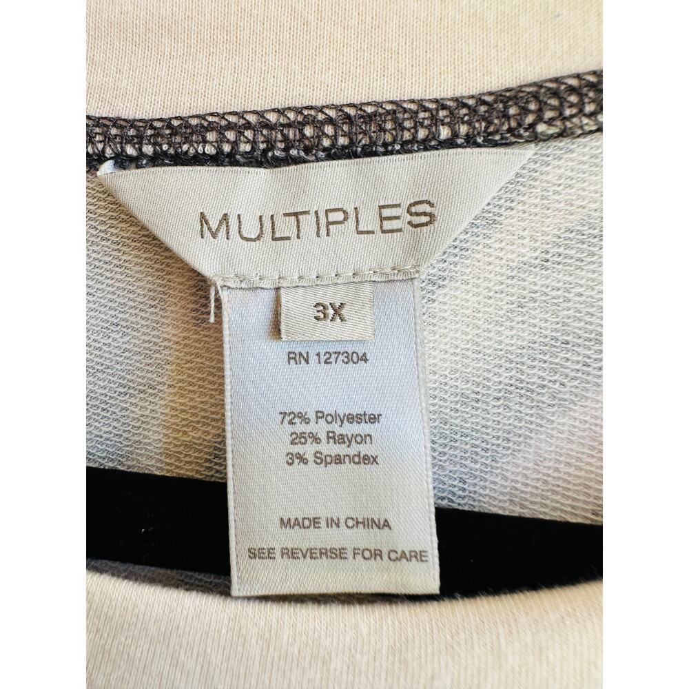 Multiples Women's Cream Cheetah Stretch 3/4 Sleeve Round Neck Knit Tops Size 3X - Picture 3 of 3